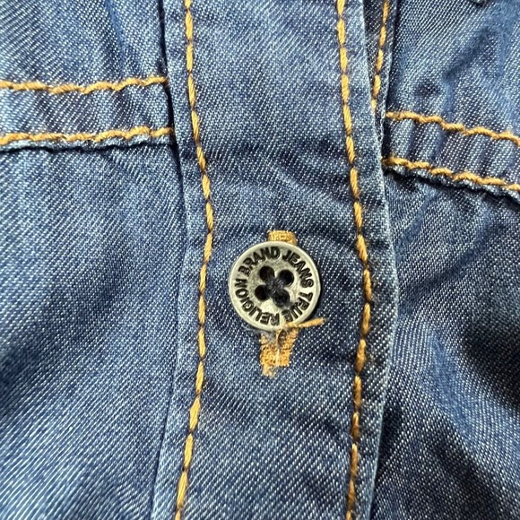 True Religion Chambray Shirt Utility Dress Sleeveless Tie Waist Dark Wash Sz Sm - Picture 3 of 11